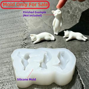 3-In-1 고양이 실리콘 몰드, 3가지 스타일 수면 자세 3D 아기 고양이 올인원 캐스팅 몰드, 향기로운 양초 석고 레진 장식품 실리콘 몰드