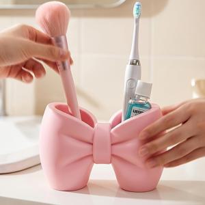 화장품 보관함, 리본 모양 정리함, 칫솔 홀더, 메이크업 브러쉬, 아이브로우 펜슬, 속눈썹 브러쉬 등에 적합, 헤어 액세서리 보관, 가정용