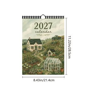 1개, 2027년 달력, 영국 시골 사계절 목가적인 벽걸이 달력. 영국 목가적인 사계절 종이 벽걸이 달력. DIY 벽걸이 달력, 실내 장식, 방 꾸미기, 여성용 책상 액세서리, 12개월 플래너, 생일, 크리스마스, 할로윈, 신학기 시즌, 새해를 위한 완벽한 선물