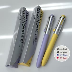 2개 4in 1 멀티컬러 젤펜 0.32mm 0.5mm 블랙 레드 블루 필기구, 창의적인 펜클립 디자인 사무용품 비즈니스 선물