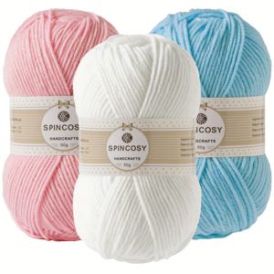 혼합 컬러 크로셰 실 3개 세트, 총 150g (425야드), 4겹 100% 아크릴 플러피 실, 쉬운 스티치, 초보자용 크로셰 키트