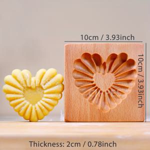 1개 나무 쿠키 몰드, 3D 비스킷 스탬프 커터 몰드, 하트 데이지 눈 패턴 엠보싱 공예 장식 베이킹 도구, 추수감사절 크리스마스 발렌타인데이용