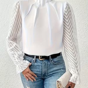 가을/겨울 신상 솔리드 컬러 하프 하이넥 비대칭 웨이브 패턴 러플 긴팔 여성 티셔츠
