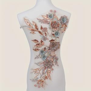 대형 럭셔리 3D 시퀸 & 라인스톤 자수 어플리케 - 드레스, 웨딩드레스, 댄스 의상, 블라우스, 스커트에 적합한 쉬운 재봉 꽃 패치 - 반짝이는 라인스톤 & 시퀸 꽃 스티커