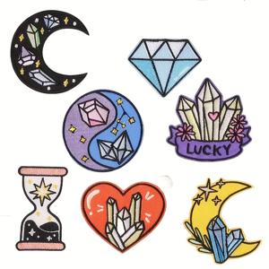 달 자수 데칼 아플리케 7개, 의류, 가방, 모자용 DIY 다리미 붙이는 접착식 장식 의류 액세서리