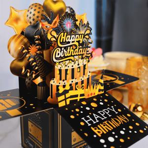 1개 럭셔리 해피 버스데이 팝업 축하 카드, 생일 풍선 생일 파티 초대장 카드, 뒷면에 빈 메모지와 봉투 포함, 파티 용품, 파티 초대장