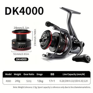 17+1BB, 올 메탈 스풀, 메탈 로커 암, 메탈 휠 풋. 격자 없는 구조, 1000-8000 시리즈 루어 롱 스ロー 스피닝 휠 낚시 릴, 최대 언로드 힘 15KG, 바다 낚시 및 민물 낚시에 매우 적합, 루어 낚시에 적합