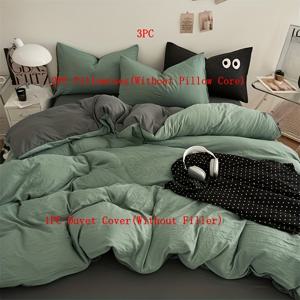 3pcs 솔리드 그린 듀얼 패널 이불 커버 세트, 매우 부드럽고 편안한 침구, 기숙사, 침실, 호텔용, 더블 사이즈와 싱글 사이즈 선택 가능, 이불 커버 1개 + 베개 커버 2개 포함, 충전재 없음, 휴일 선물