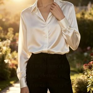 여성용 패션 캐주얼 다용도 우아한 럭셔리 솔리드 화이트 새틴 긴팔 셔츠 - 봄, 여름, 가을, 겨울용
