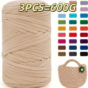 폴리에스터 소재 3개 세트 600g/21.16oz 부드럽고 탄력 있는 공예용 폴리에스터, 연한 파랑, 녹색, 분홍 - DIY 뜨개질, 코바늘 프로젝트, 홈 데코, 직조, 뜨개질 액세서리, 공예 용품, 뜨개질 필수품, DIY 지갑 만들기에 적합