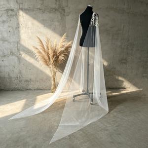 1쌍 우아한 진주 어깨 장식 튤 숄, 긴 트레인 쉬어 얇은 케이프, 웨딩 드레스 이브닝 웨어 겉옷 액세서리, 여성 어깨 장식 및 할로윈 사진 촬영에 적합