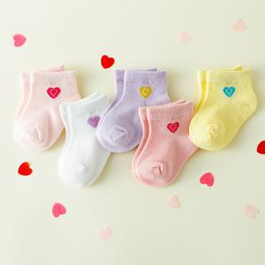 마카롱 컬러 아기 발목 양말 5켤레, 봄, 가을, 사계절용 단색 아동용 양말