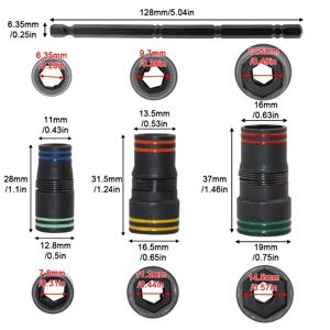 1개 7-in-1 임팩트 소켓, 다기능 색상 코드 드라이버 연장 비트, 나사 추출용 범용 드릴 비트 어댑터