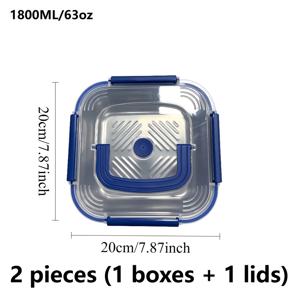 블루 뚜껑 포함 1800ml 특대형 스테인리스 스틸 식품 보관 용기 2개 세트 (용기 1개 + 뚜껑 1개) | 야외 피크닉 도시락통, 밀폐형 재사용 가능, 냉장고 보관 및 도시락용으로 적합, 주방 필수품