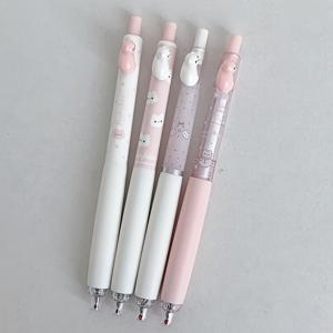 핑크 화이트 고양이 스타일 0.5mm 속건성 블랙펜 4개입 소프트 그립 부드러운 필기감 사무용품