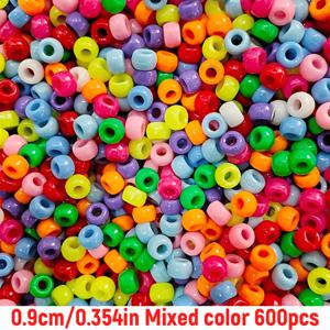 600개 9mm 혼합 색상 큰 구멍 스몰 호스 비즈 플라스틱 버킷 공예용 구슬 DIY 주얼리 만들기 팔찌 목걸이 재료