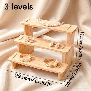 1개 3단/4단 나무 주얼리 랙, 목걸이, 팔찌, 핸드 체인, 반지, 귀걸이 및 기타 장식품 보관 랙용, 분리형 다용도 견고한 나무 사다리 선반, 향수, 네일 폴리쉬에 적합