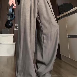 Geng OBM 남성용 릴랙스핏 아이스 실키 섬유 원단 와이드 레그 트라우저, 경량, 부드러움, 주름 방지, 하이웨이스트, 레그 긴 바지, 여름 출퇴근, 데일리 캐주얼웨어, 쇼핑용