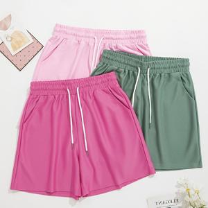 3pcs 세트 여성 솔리드 컬러 운동 캐주얼 레저 스포츠 반바지 - 드로스트링이 있는 탄성 허리 밴드, 가볍고 통기성 좋음, 봄/여름/가을에 적합, 캐주얼 웨어 | 캐주얼 스타일 | 가벼운 반바지
