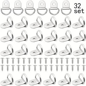 32개 스테인리스 스틸 천연 색상 D링 + 32개 스테인리스 스틸 천연 색상 나사, D형 고정 링, 304 스테인리스 재질 고정 링, 트레일러 고정 장치, 앵커 후크