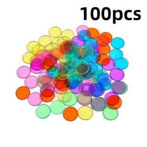 100가지 컬러풀 소형 디스크, DIY 투명 페인팅, 창의적인 요소 장식 카드, 빙고 게임 칩용