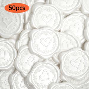 하트 모양 왁스 실 스티커 50개/100개, 결혼식 초대장용, 봉투, 선물 포장, 생일, 파티용 왁스 실 패턴이 있는 자체 접착식 화이트 러브 씰 - 웨딩 문구류 및 포장용 우아한 장식
