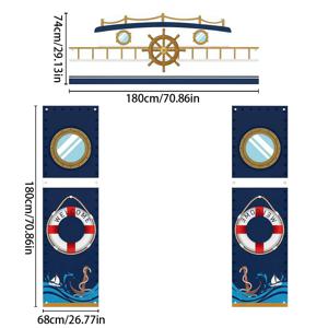 2D 플랫, 2D 플랫 - 2D 플랫, 2D 플랫 - 3pcs, 항해 테마 3pcs 배너 세트, 선박 휠, 구명 부표, 바다 요트 패턴 특징, 항해 테마 생일 파티 문 장식, 크루즈 선박 테마 레스토랑 장식