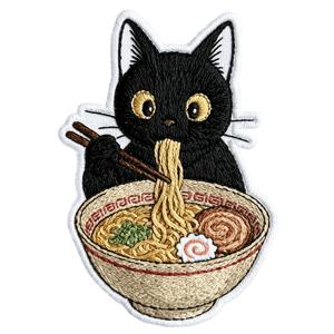귀여운 검은 고양이 라멘 자수 패치 다용도 다리미식/바느질식 수리 장식 DIY 제작용, 옷 재킷 드레스 모자 청바지 백팩에 적합