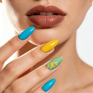 Multicolor Glossy Mid-length Almond Shape, 24pcs, False Nails, Press-on Nail , Y2K Nails, Gothic Nail Art, Nail Set, Women's Nails, Cute Nails, , Trendy & Fashionable, Curved Lifestyle