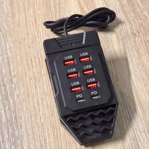 66W 클립온 탁상용 충전 , 8포트(USB-A 6포트 + Type-C PD 2포트) 고속 충전기 허브, 각도 조절 가능한 책상 클램프 플러그 앤 플레이 멀티 기기 충전 독, 모든 스마트폰, 노트북, 태블릿과 호환, 가정 사무실 기숙사 침실용