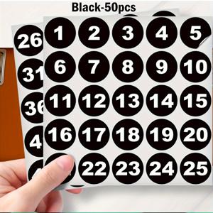 블랙 연속 번호 스티커 – 1부터 50, 1.5인치, 1세트 – 비닐 블랙 자체 접착 데칼, 재고, 보관, 정리, 상자, 통, 공구 상자, 사물함 등에 적합, 실외용
