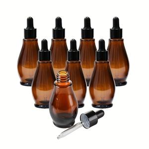 8pcs 암버 유리 드로퍼 병 세트, 손세탁만, 원형 모양, 오일 프리, 리필 가능한 액체 디스펜서, 에센셜 오일, 향수, 미용 세럼용 - 파이프렛이 있는 고구마 모양의 용기 (0.34Oz/0.68Oz/1.01Oz/1.69Oz) - Uv 보호