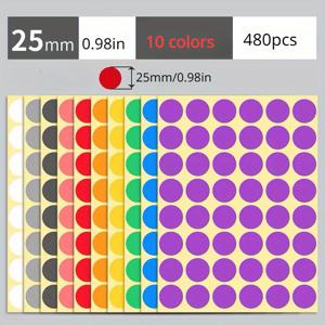 480개 자체 접착 도트 스티커 - 10가지 생생한 색상, 공예, 스크랩북, 장식, 게시판, 플래너 & 저널용 라운드 도트 라벨 - 잔여물 없음 (도구 필요 없음/붙였다 떼기)