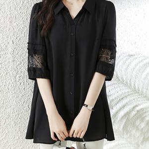 플러스 사이즈, 레이스 쉬폰 블라우스, 커브 여성을 위한 패셔너블 탑, 우아하고 스타일리시