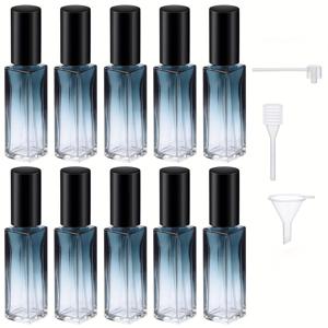 10개입 여행용 스프레이 병, 8ml 유리 리필형 향수 분무기 여행용, 깔때기 및 스포이드가 있는 사각 빈 용기
