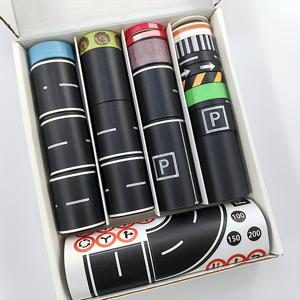 28롤 1세트 + 9개 교통 디자인 스티커 - 300Cm/118In 도로 및 트랙 수제 종이 테이프, 모형 자동차 및 기차 도로 표지판, 축제 장식, 다색 속도 제한, 정지 운전, 정지 표지판, 교육 활동에 적합