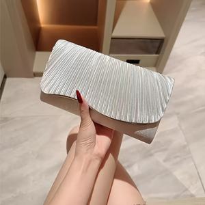 새로운 유럽 및 미국 스타일 여성용 새틴 주름 저녁 가방, 신부 웨딩 가방, 다용도 연회 숄더백, 웨딩 시즌용 크로스백
