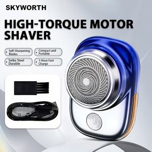 Skyworth 면도기, 다양한 색상으로 제공, 저소음 모터, 플로팅 곡선형 날, 1시간 지속 배터리 수명. 손바닥 크기의 미니 디자인, 캠핑, 출장, 데일리 그루밍에 적합. 스타일리시하고 강력한 휴대용 그루밍 도구