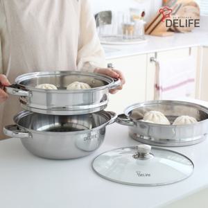 디라이프 스텐 인덕션 3단 찜 & 전골냄비 28cm