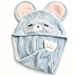 3D 빅 마우스 귀 헤어 드라이 캡, 흡수력이 뛰어난 두꺼운 극세사 퀵 드라이 헤어 터번, 긴 곱슬머리용 카와이 만화 샤워 헤어 랩, 여성 데일리 홈 사용을 위한 부드러운 욕실 추가 선물, 1개 및 2개입으로 구매 가능