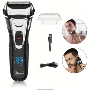 Hatteker LCD 디지털 디스플레이 남성용 면도기 (가정용), 휴대용 USB 충전식 수염 면도기, 수염 및 턱수염 겸용 면도기