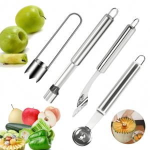 4pcs 주방 도구 세트, 과일 스푼, 채소 및 과일 도구, 빠른 과일 씨 제거기, 코어 제거기, 산사나무 열매 대추 체리 사과용 도구, 다양한 과일 및 채소에 적합, 다기능 주방용품
