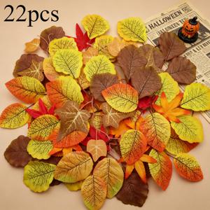 가을 테마 인조 파티 장식 11/22개, 혼합 색상의 단풍나무와 낙엽, DIY 실내 레이아웃 장식용, 추수제전, 추수감사절, 가을 장식, 마당 장식, 집 및 침실 장식, 사실적인 나뭇잎