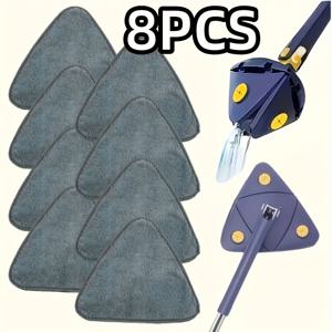 8개 초극세사 삼각 걸레 패드, 두꺼운 바닥 청소 천, 세탁 가능한 걸레 헤드, 걸레 부속품, 끈적임 없음, 털 빠짐 없음, 가정용 청소 도구