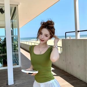 스퀘어넥 반팔 티셔츠 여성, 가을 슬림 디자인 순수하고 아름다운 숏 탑, 나이 감추는 레트로 슬림 탄성 핫 탑 여성 여름 의류