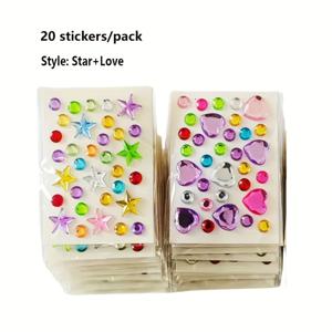 하트 모양 미니 라인석 스티커 600개 (20장) DIY 공예용, 반짝이는 라인석이 있는 접착식 아크릴 젬 글리터 시트, 선물, 파티 장식, 스크랩북킹용, 밝은 핑크/레드/그린/블루