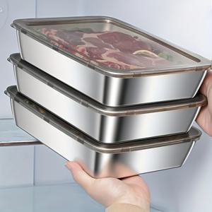 2/3개 내구성 스테인리스 스틸 식품 보관 용기 세트 - 누출 방지, 전자레인지 및 냉동고 사용 가능, 파손 방지, 다용도 플립형 직사각형 주방 정리함 (냉장고 및 팬트리, 캠핑 및 야외용)