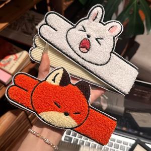 귀여운 만화 여우와 토끼 롱스트립 面。钩와 面。루프 패스너 헤어 타이 2개 세트, 세안, 메이크업, 헝클어진 머리카락, 앞머리용 이중 사용, 스위트 걸리스타일