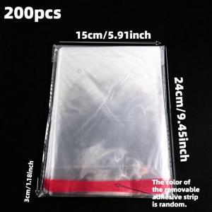 200개 투명 OPP 비닐 봉투, 주얼리, 선물, 문구류 및 제품 디스플레이에 적합, 파우치, 책갈피 및 추가 용품, 찢김 방지 조각 랜덤