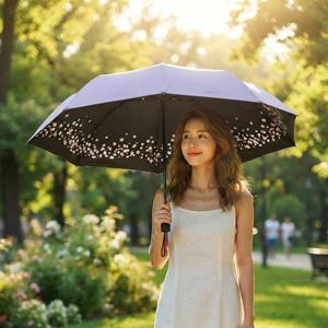 암막코팅 햇빛 자외선차단 3단 양산 겸 우산/ 벚꽃프린트 거꾸로 접는 우산/ 파스텔 색상/ 우산파우치 포함